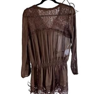 Intimissimi Brown Sheer Silk blend & Laced Blouse - Medium